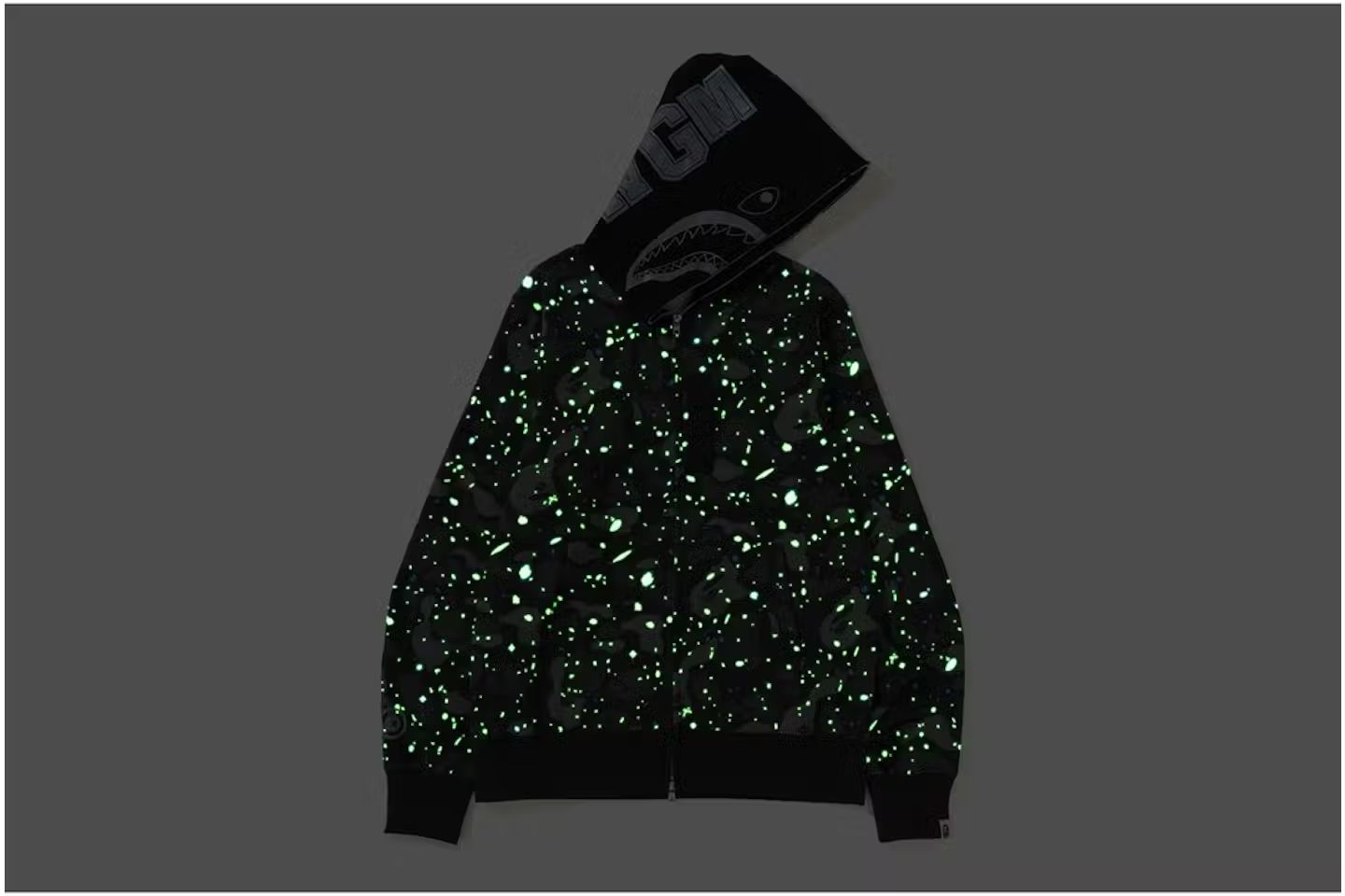 BAPE Space Camo Shark Full Zip Up Hoodie - Black - Glow In The Dark