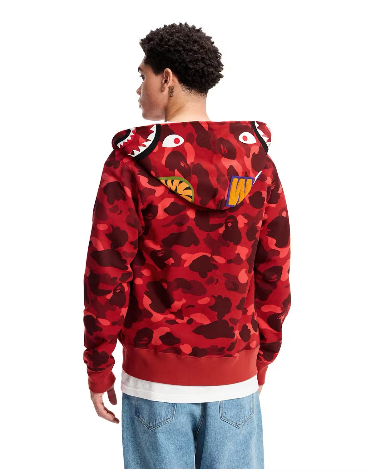 BAPE Camo Shark Full Zip Up Hoodie - Red