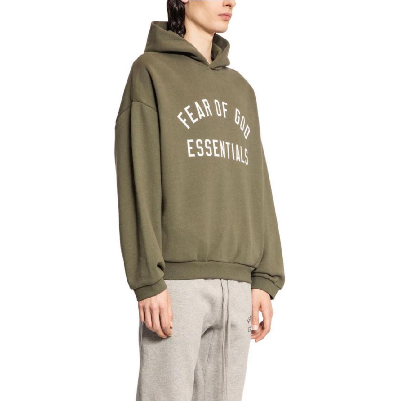 Fear of God State Essentials Hoodie - Army Green - White Print