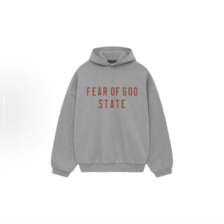 Fear of God State Essentials Hoodie - Heather Grey - Red Print