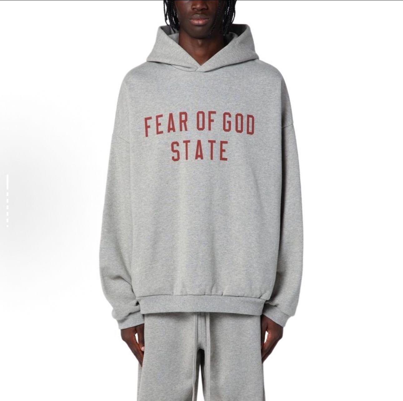 Fear of God State Essentials Hoodie - Heather Grey - Red Print