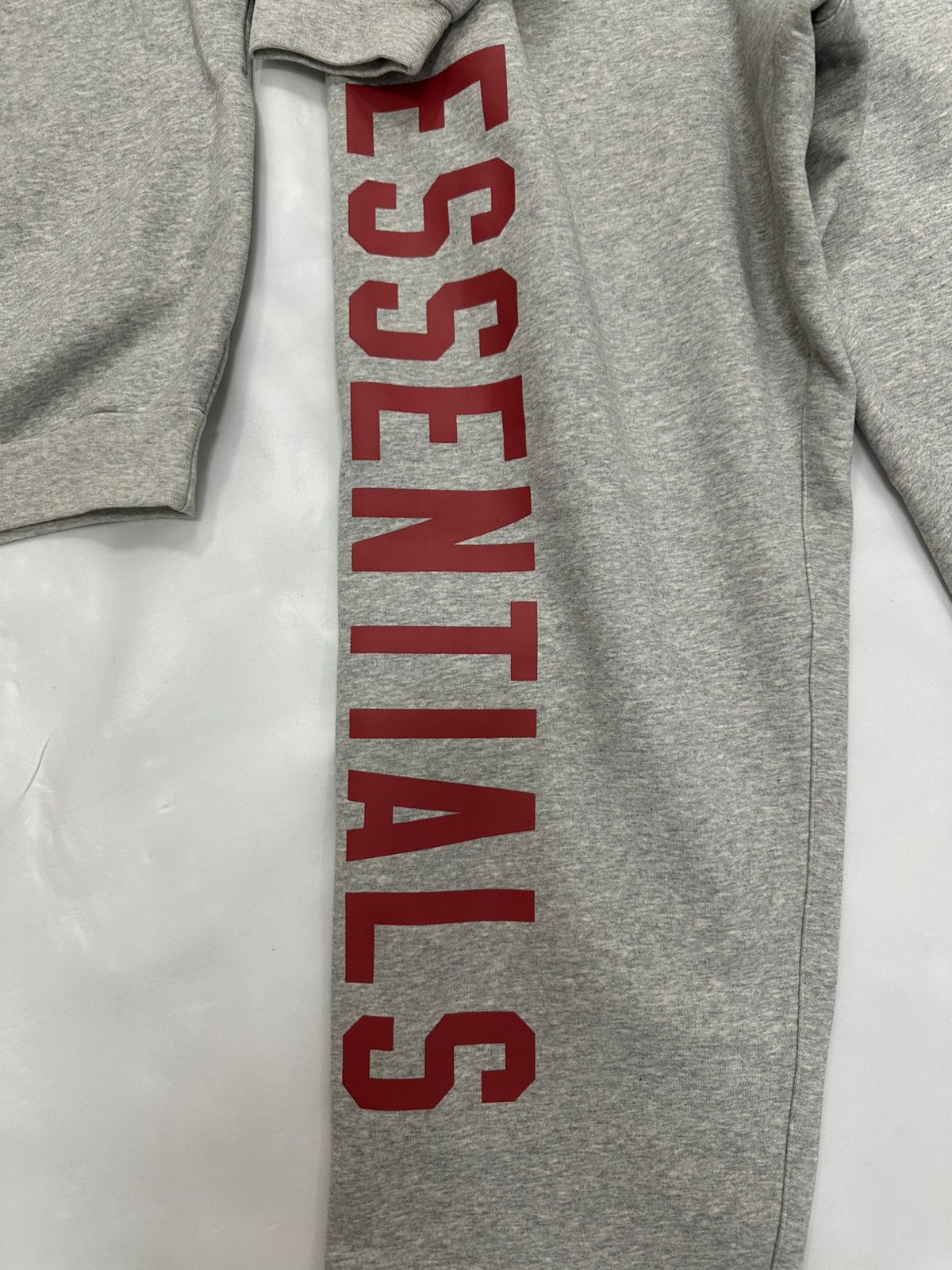 Fear of God State Essentials Hoodie - Heather Grey - Red Print