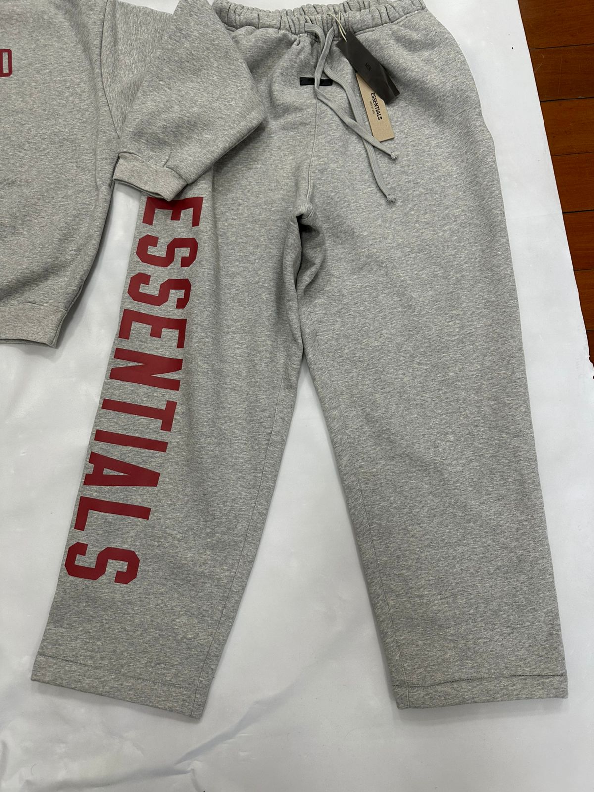 Fear of God State Essentials Hoodie - Heather Grey - Red Print