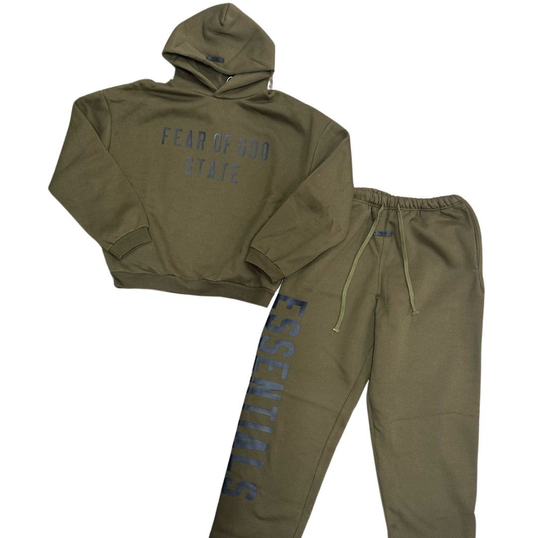 Fear of God State Essentials Sweat Suit - Army Green Black Print