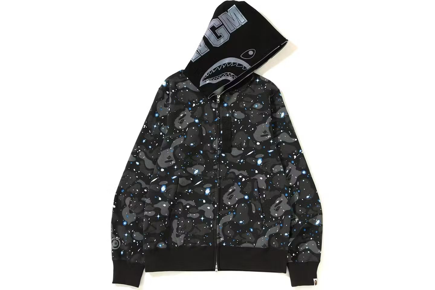 BAPE Space Camo Shark Full Zip Up Hoodie - Black - Glow In The Dark