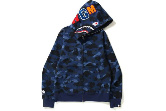 BAPE Camo Shark Full Zip Up Hoodie - Blue