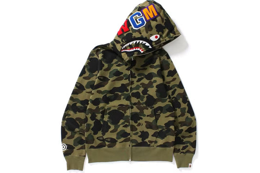 BAPE Camo Shark Full Zip Up Hoodie - Green