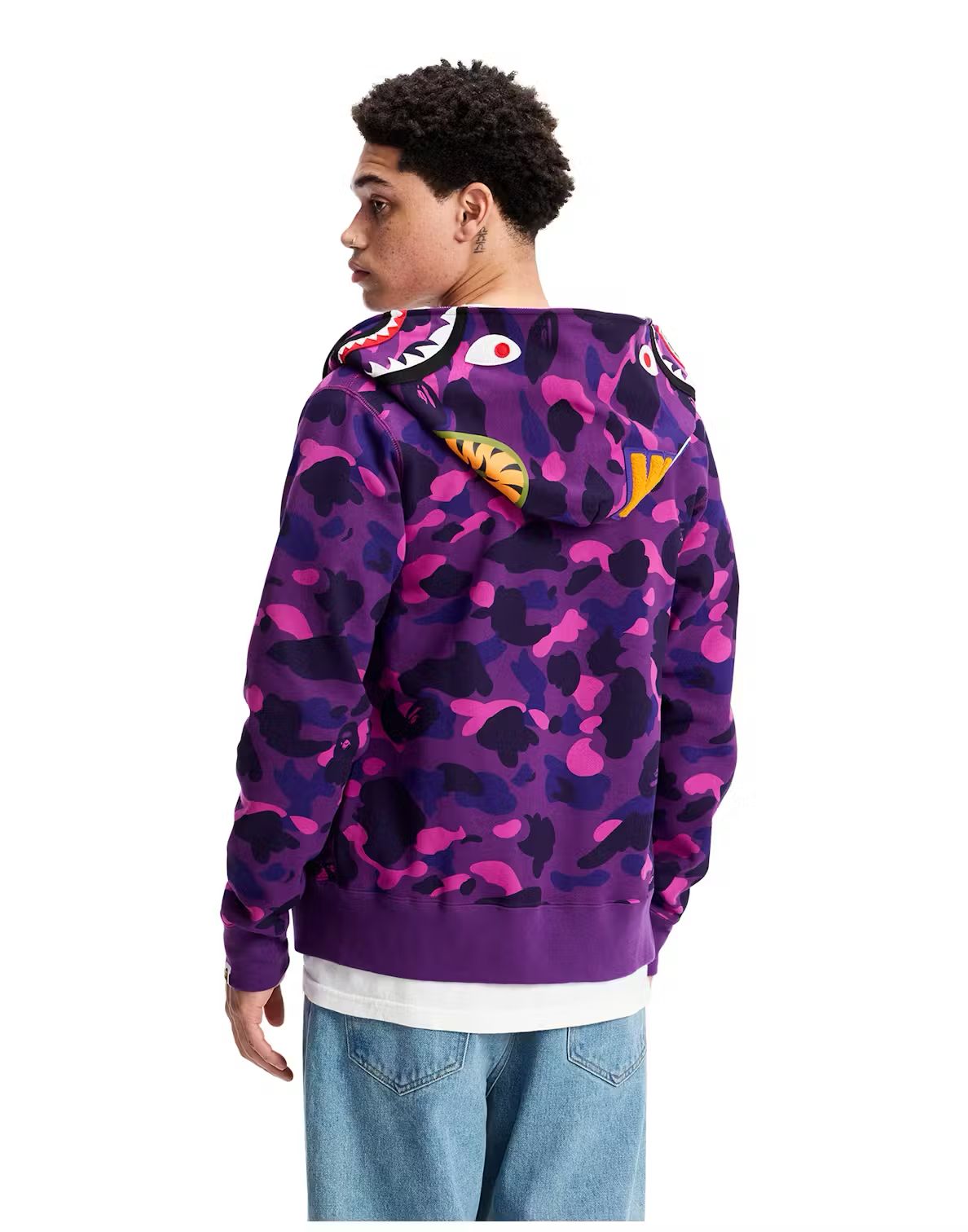 BAPE Camo Shark Full Zip Up Hoodie - Purple