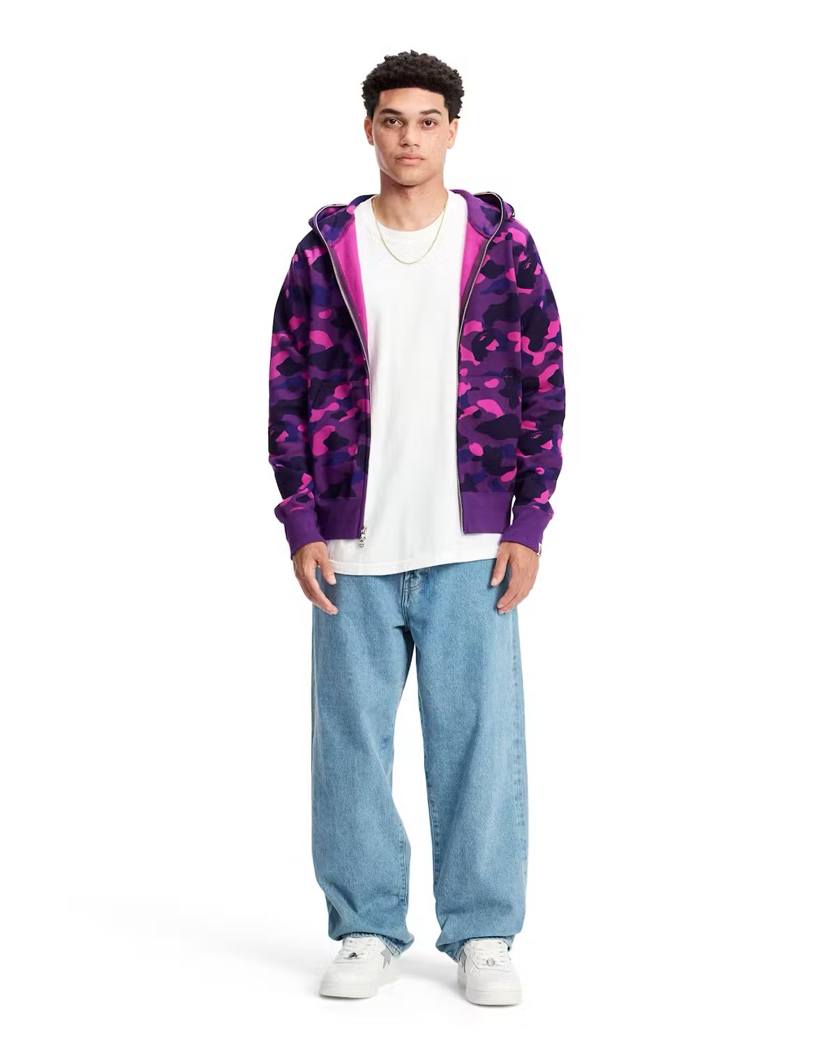 BAPE Camo Shark Full Zip Up Hoodie - Purple