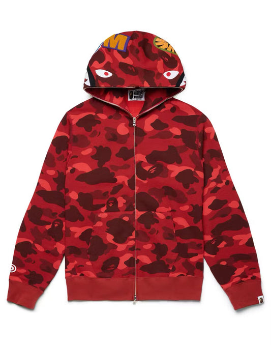 BAPE Camo Shark Full Zip Up Hoodie - Red