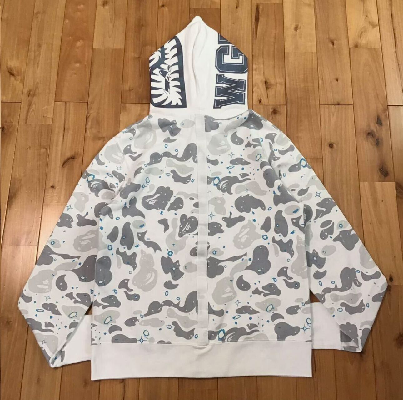 BAPE Space Camo Shark Full Zip Up Hoodie - White - Glow In The Dark