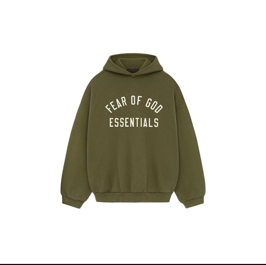 Fear of God State Essentials Hoodie - Army Green - White Print