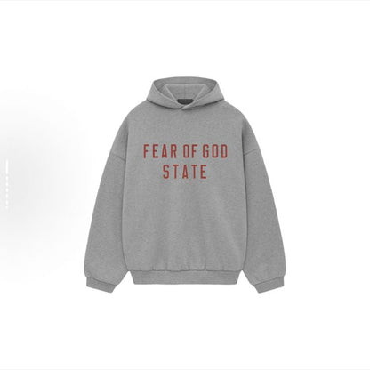 Fear of God State Essentials Hoodie - Heather Grey - Red Print