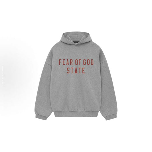 Fear of God State Essentials Hoodie - Heather Grey - Red Print