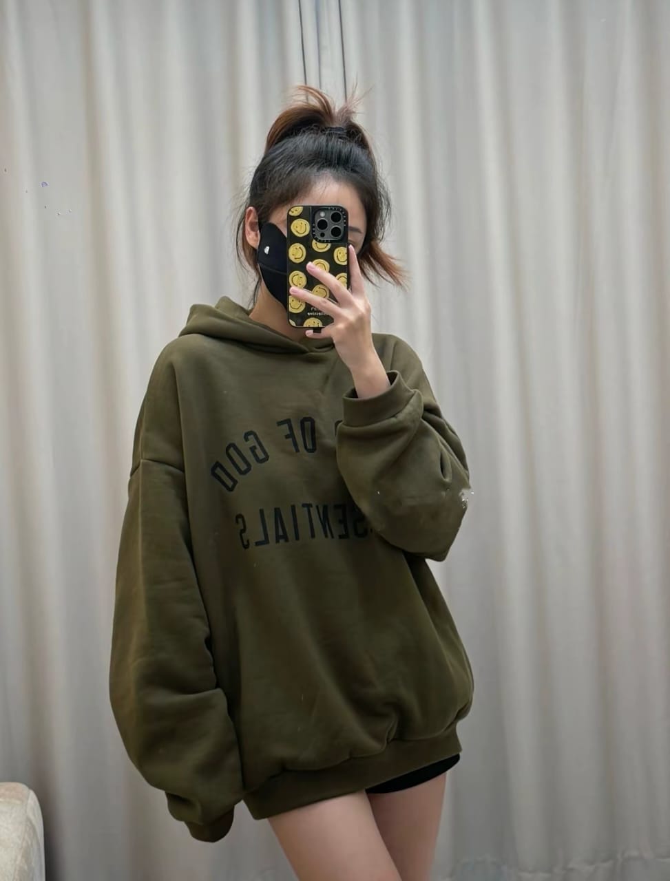 Fear of God State Essentials Hoodie - Army Green - Black Print