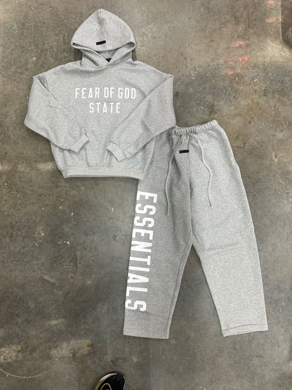 Fear of God State Essentials Sweat Suit - Grey White Print