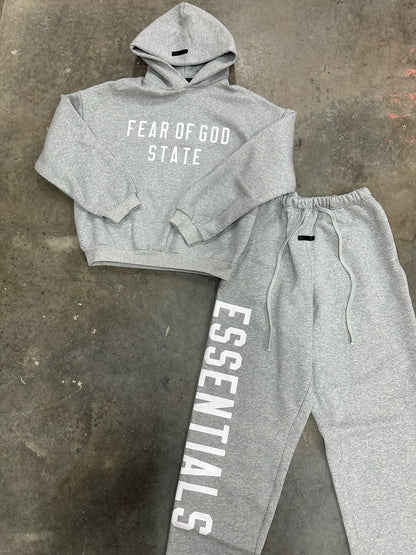 Fear of God State Essentials Sweat Suit - Grey White Print