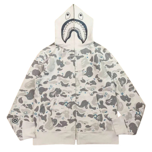 BAPE Space Camo Shark Full Zip Up Hoodie - White - Glow In The Dark